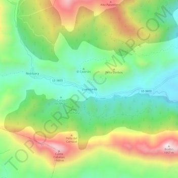 Mapa topográfico Llamazares altitude relevo