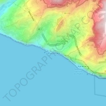 Mapa topográfico Calhau da Lapa, altitude, relevo
