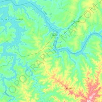 Mapa topográfico Sertaneja, altitude, relevo