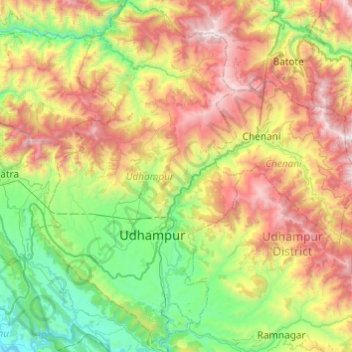 Mapa topográfico Udhampur, altitude, relevo