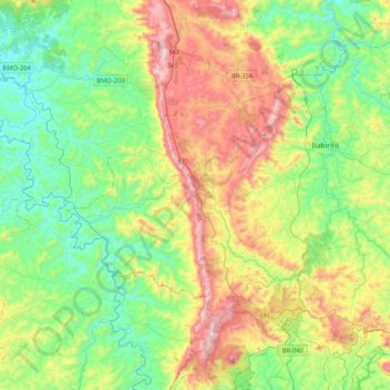 Mapa topográfico Serra da Moeda, altitude, relevo
