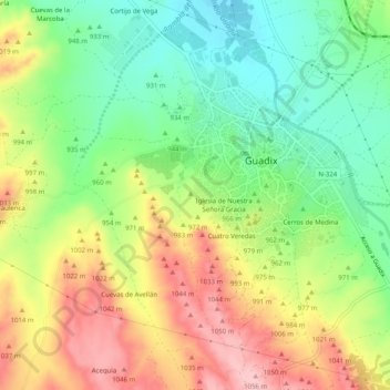 Mapa topográfico Ermita Nueva, altitude, relevo