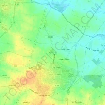 Mapa topográfico Romagné, altitude, relevo