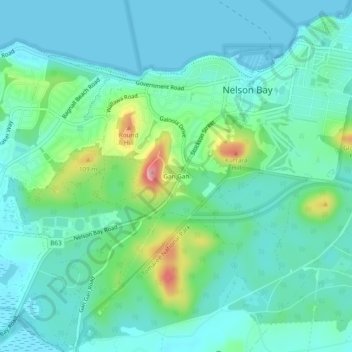 Mapa topográfico Gan Gan, altitude, relevo