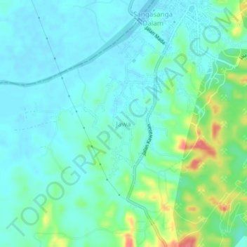 Mapa topográfico Jawa, altitude, relevo