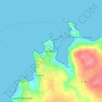 Mapa topográfico Le Diben, altitude, relevo