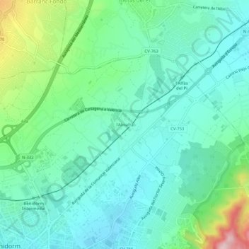 Mapa topográfico l'Almafrà, altitude, relevo