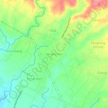Mapa topográfico Kerambitan, altitude, relevo