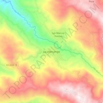 Mapa topográfico Jacaltenango, altitude, relevo