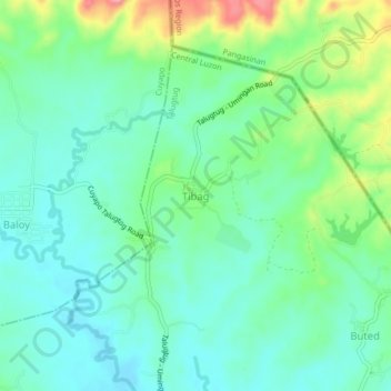 Mapa topográfico Tibag, altitude, relevo