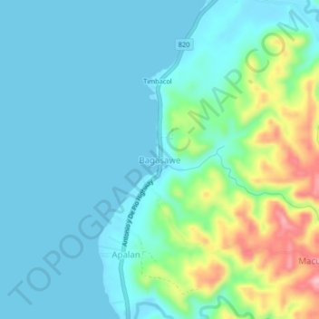 Mapa topográfico Bagasawe, altitude, relevo