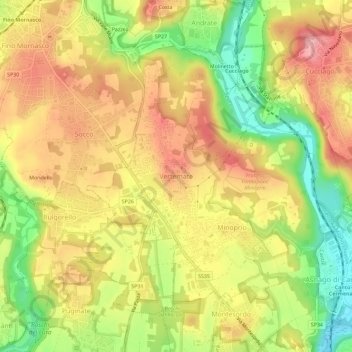 Mapa topográfico Vertemate, altitude, relevo