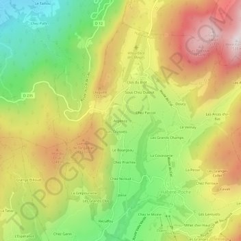 Mapa topográfico Argence, altitude, relevo
