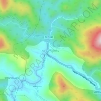 Mapa topográfico Angamoozhy, altitude, relevo