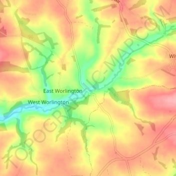 Mapa topográfico Drayford, altitude, relevo