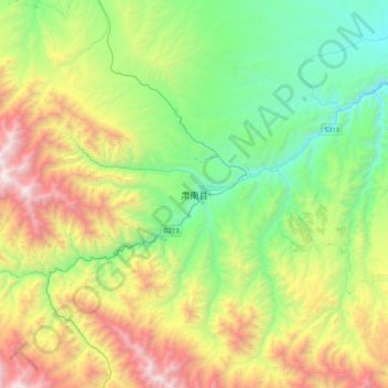 Mapa topográfico 肃南县, altitude, relevo