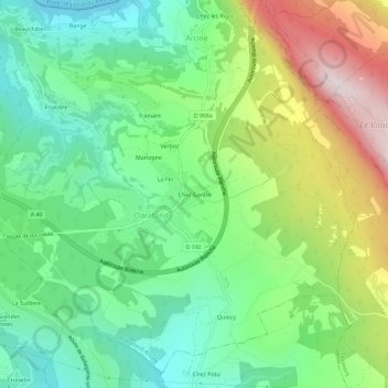 Mapa topográfico Chez Gantin, altitude, relevo