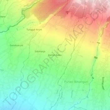 Mapa topográfico Kemiri Kebo, altitude, relevo