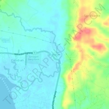 Mapa topográfico Buhatan, altitude, relevo