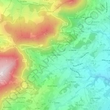 Mapa topográfico Grange Blanche, altitude, relevo