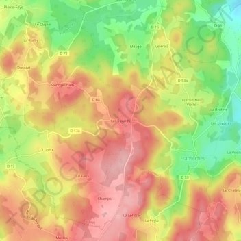 Mapa topográfico Les Essards, altitude, relevo