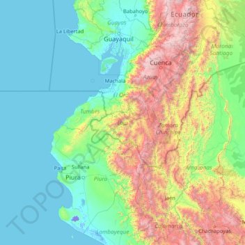 Mapa topográfico Loja, altitude, relevo