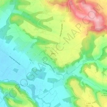 Mapa topográfico Biéou, altitude, relevo