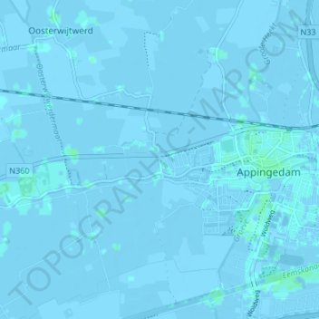 Mapa topográfico Tjamsweer, altitude, relevo