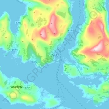 Mapa topográfico Måløy, altitude, relevo