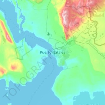 Mapa topográfico Puerto Natales, altitude, relevo