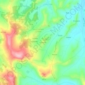 Mapa topográfico Zucchetto, altitude, relevo