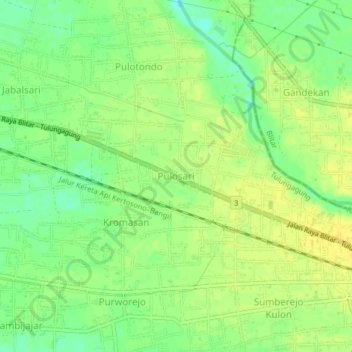 Mapa topográfico Pulosari, altitude, relevo