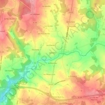 Mapa topográfico Jabreilles, altitude, relevo