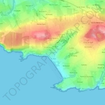 Mapa topográfico Le Caon, altitude, relevo