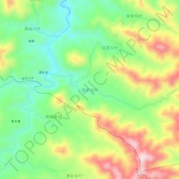 Mapa topográfico 施家沟村, altitude, relevo