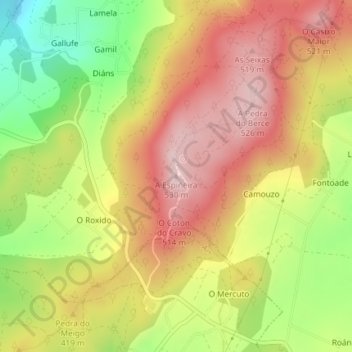 Mapa topográfico A Espiñeira, altitude, relevo