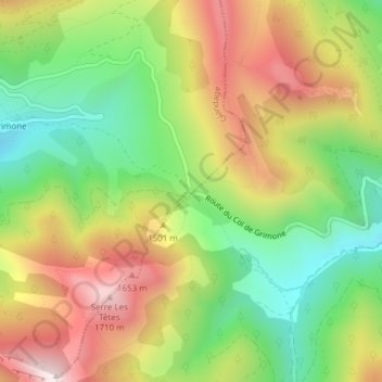 Mapa topográfico Col de Grimone, altitude, relevo