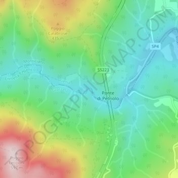 Mapa topográfico Fungo bianco, altitude, relevo