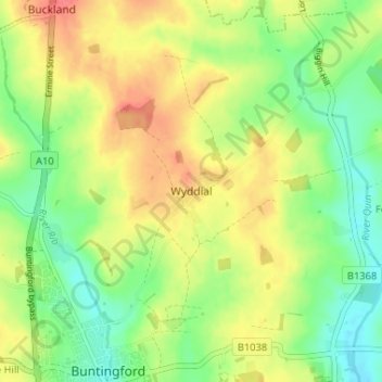 Mapa topográfico Wyddial, altitude, relevo