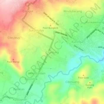 Mapa topográfico Cigadung, altitude, relevo