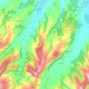 Mapa topográfico Tavasca, altitude, relevo