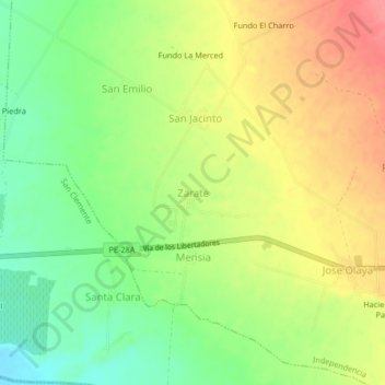 Mapa topográfico Zarate, altitude, relevo