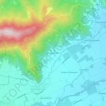 Mapa topográfico Borgata Artesio, altitude, relevo