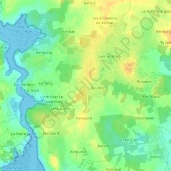 Mapa topográfico Kerzuc, altitude, relevo