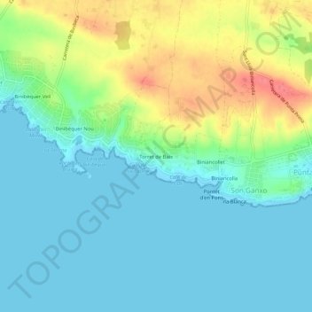 Mapa topográfico Torret de Baix, altitude, relevo