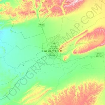 Mapa topográfico Guelmim, altitude, relevo