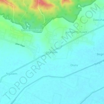 Mapa topográfico Jatikalen, altitude, relevo