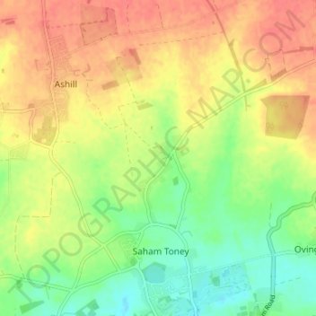 Mapa topográfico Saham Hills, altitude, relevo