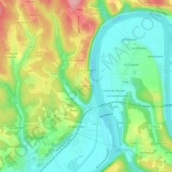 Mapa topográfico Fontblanque, altitude, relevo