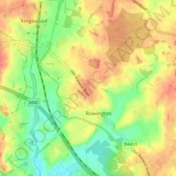 Mapa topográfico Rowington Green, altitude, relevo